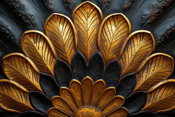 Feather leaf arrangement, art deco inspired interior wallpaper, carved, hand painted, surface material texture