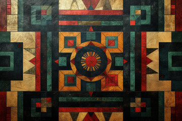 Geometric inlay, art deco inspired interior wallpaper, carved, hand painted, surface material texture
