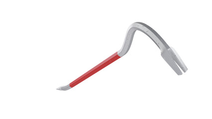 Red metal nail puller or crowbar isolated on transparent and white background. Crowbar concept. 3D render