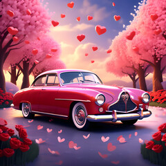 wedding car decoration for valentines day, car for valentines day, pinky beautiful car on...