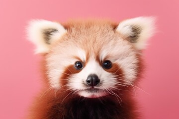 red panda portrait banner with a soft pink background Peach Fuzz