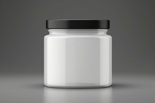 Realistic plastic jar for medicine, supplement, or cosmetic product on a grey background. Generative AI