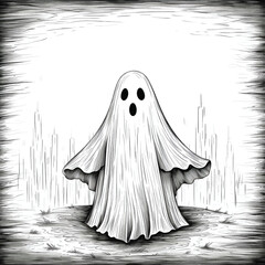 Hand-Drawn Halloween Ghost Floating in the Air