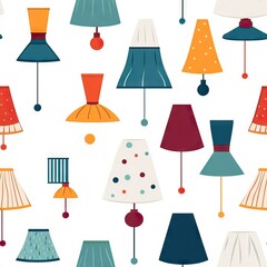 Seamless pattern with light bulb, lamps,lamps, cozy fabric print. Children's design.