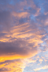 Naklejka na ściany i meble Orange Clouds and Blue Sky, Sunset Sky Copy Space