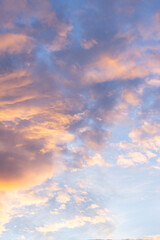 Naklejka na ściany i meble Orange Clouds and Blue Sky, Sunset Sky Copy Space