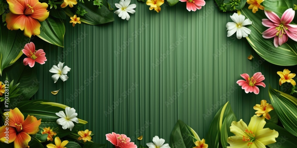 Poster a picture of a green background with flowers and leaves. can be used for various design purposes