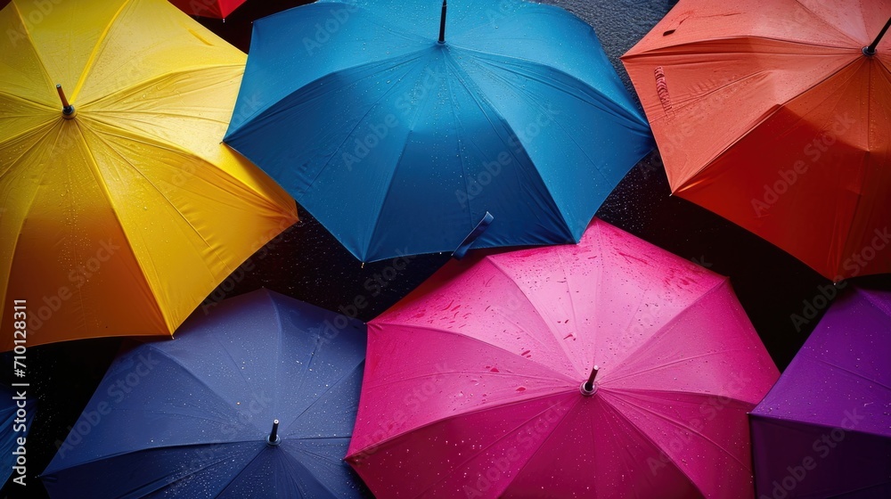 Poster A group of colorful umbrellas sitting next to each other. Perfect for adding a pop of color to any design