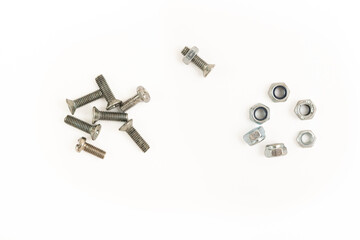 Washers and bolts isolated on a white background