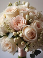 Wedding bouquet of pink and white roses on white background