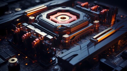 A top view of a computer CPU with a sleek black casing and illuminated cooling fans