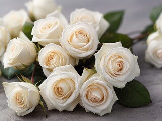 Bouquet of white roses on a gray background, close up