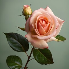 Beautiful pink rose on a green background. Close-up.