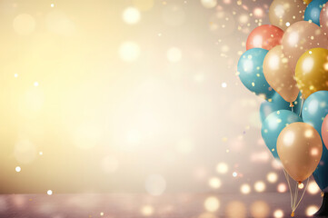 Colorful balloons with bokeh background with copy space