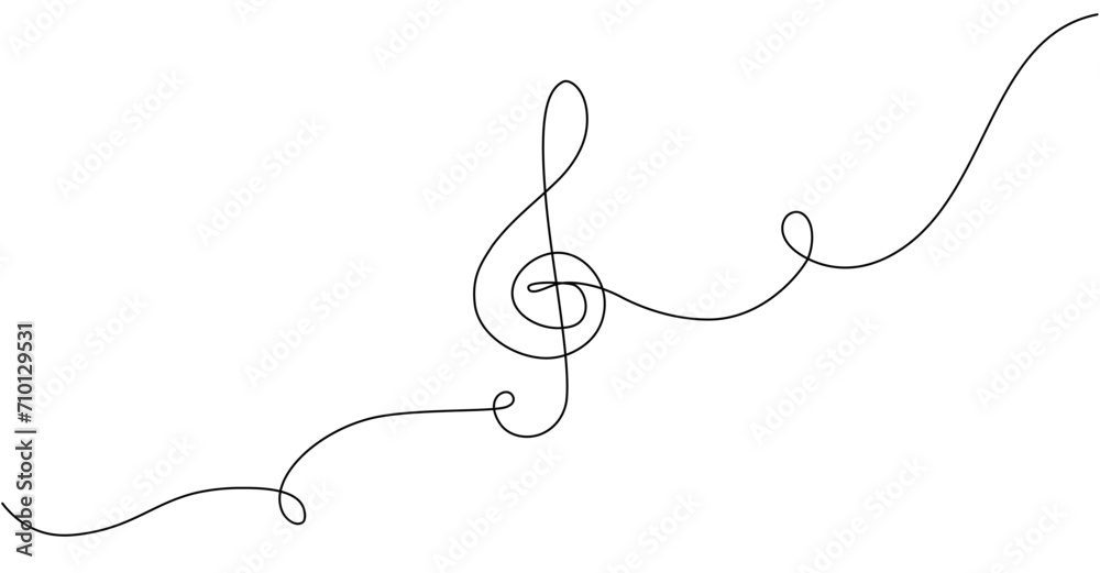 Poster continuous line violin key icon. concept of abstract lines of musical notes in simple linear style. 