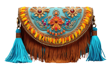 Fringed Bohemian Handbag isolated on transparent Background