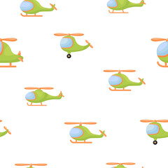 Cute children's seamless pattern with green hellicopters. Creative kids texture for fabric, wrapping, textile, wallpaper, apparel. Vector illustration