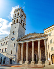 Fototapeta na wymiar Assisi, Umbria, Italy - tower and Minerva temple