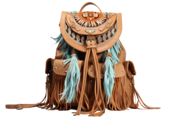 Fringed Boho-Chic Backpack isolated on transparent Background