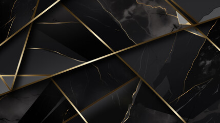 Luxury black marble texture background with golden lines. 3d illustration. 