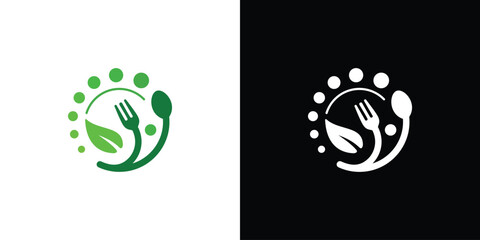 Creative Healthy Organic Logo. Eco Vegetarian Fresh Food Green Salad Healthy Food Logo Design Template. - obrazy, fototapety, plakaty