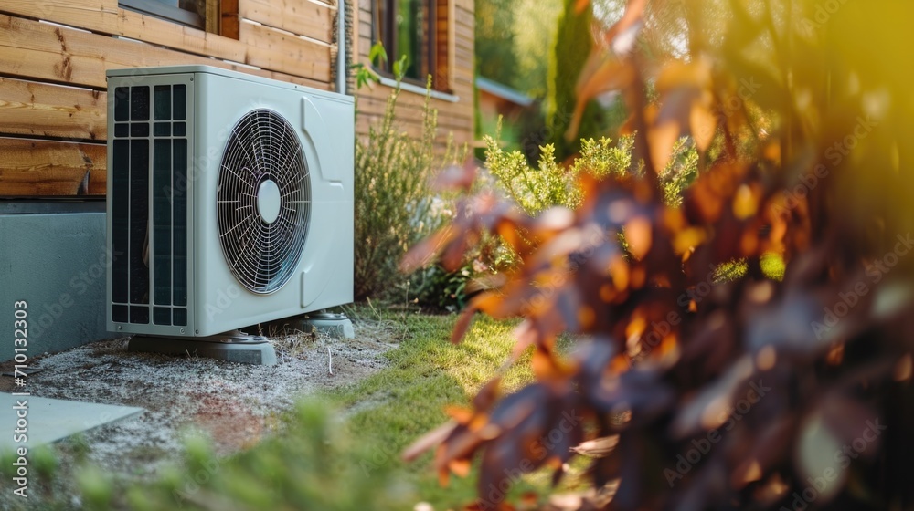 Poster a compact air conditioner placed outside a house. ideal for cooling small spaces