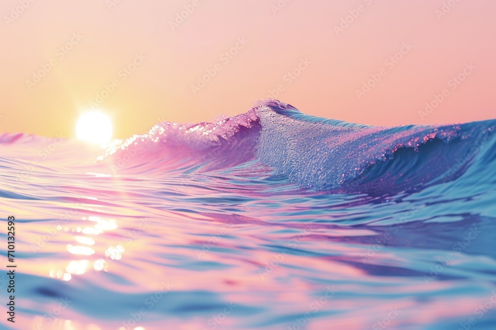Poster a picturesque view of the sun setting over a wave in the ocean. perfect for capturing the beauty of 