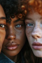 A picture featuring a group of young women with freckles on their faces. Perfect for showcasing diversity and natural beauty.