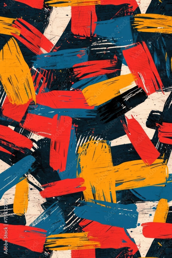 Poster a vibrant abstract painting with a multitude of colors on a black background. suitable for various a