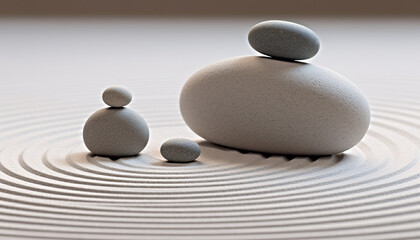 Tranquil scene of balanced stones symbolizing harmony generated by AI