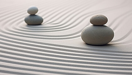 Balance and harmony in yoga, meditating on stone generated by AI