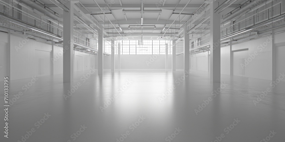 Aufkleber A large empty room with white walls and floors. Suitable for various design concepts