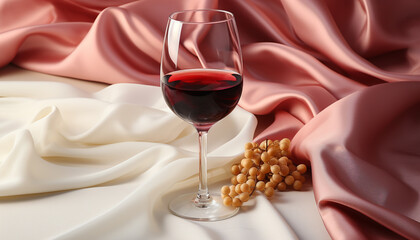 Celebration of love, pouring red wine on silk generated by AI