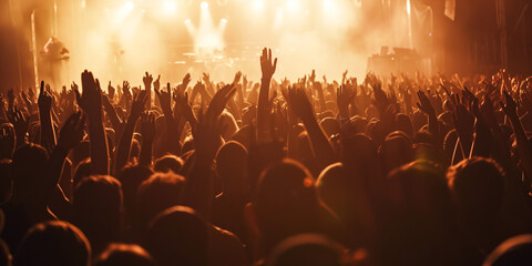 A crowd of people dancing at a concert - obrazy, fototapety, plakaty