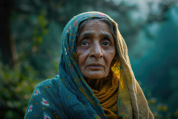 Dramatic Lighting: Indian Village Woman in the Forest