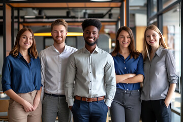 Portrait of a smiling multicultural business team in a modern office