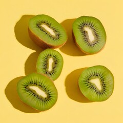 Fototapeta premium Ripe kiwi on a yellow top view