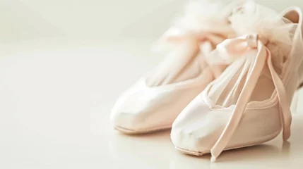 Cercles muraux École de danse Ballet shoes with strips bow isolated on white graceful background with copy space, concept of hobbies and dancing and elegant lifestyle.