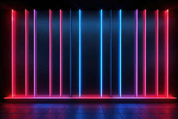 Picture of dark room illuminated by neon lights on walls. Perfect for adding futuristic and edgy vibe to any project.