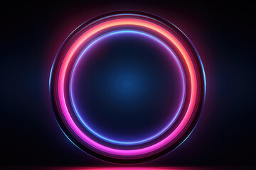 Neon circle glowing brightly against black background. Perfect for futuristic designs and modern concepts.