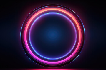 Obraz premium Neon circle glowing brightly against black background. Perfect for futuristic designs and modern concepts.