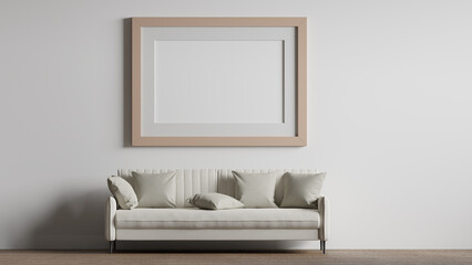 Stylish Sofa and Framed Wall Mockup. 3D rendering