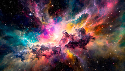 Fototapeta premium Abstract background of the immensity of space with lots of colors of various galaxies, stars and supernova explosions. Deep and immense space.