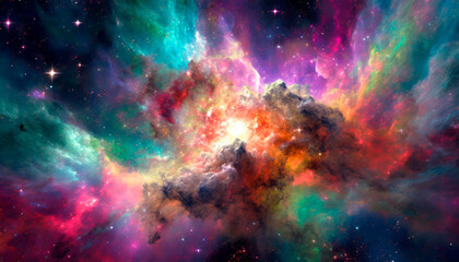 Fototapeta premium Abstract background of the immensity of space with lots of colors of various galaxies, stars and supernova explosions. Deep and immense space.