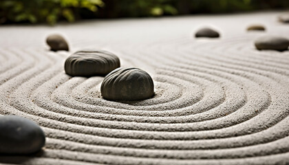 Fototapeta na wymiar Stacked pebbles create a tranquil Japanese rock garden generated by AI