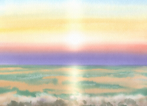 Illustration of the sun, over the sea horizon, sunrise and sunset.