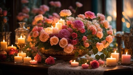 Fototapeta na wymiar candles and flowers