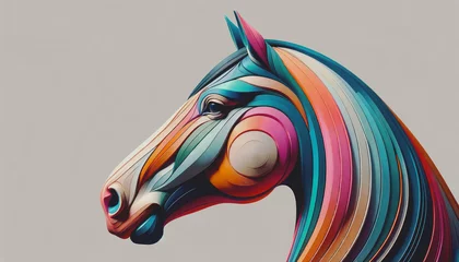 Foto op Plexiglas AI-generated illustration of A stylized portrait of a horse with colorful, flowing stripes © Wirestock