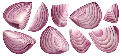 Sliced red onion isolated on white background with clipping path