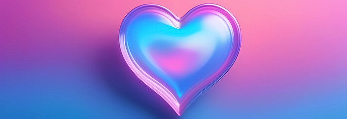 Neon pink heart on a blue background. Banner